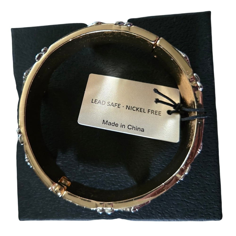 Piper K Two Tone Gold Silver Equestrian Horse Hinged Bangle Bracelet Nickel Free - Picture 4 of 5